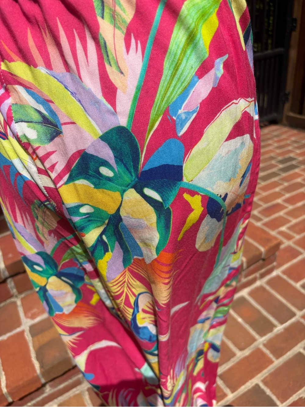 Boston Proper Resort Bright Pink Tropical Print Wide-Leg Pants M - Picture 4 of 5